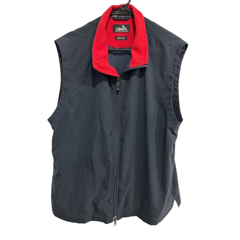 Ashworth Weather Systems Navy Red Water Resistant Vest Sz Medium